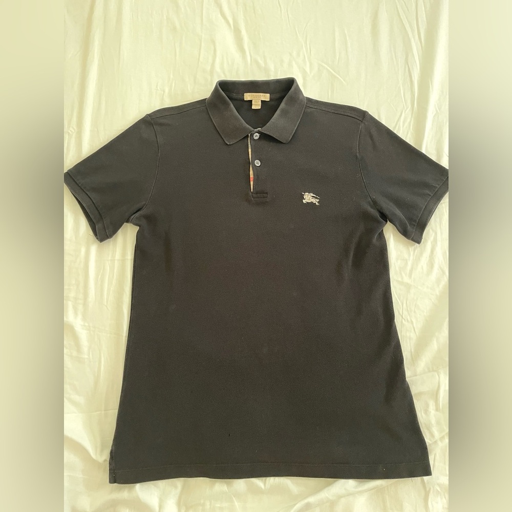 Burberry Brit Super Nova Check Pattern Polo in Black. Size Small